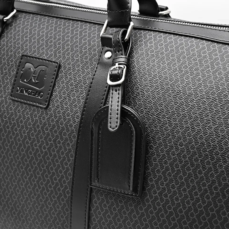 Luxury Custom Printing Men Weekend Black Vegan Faux Leather Waterproof Weekender Overnight Travel Duffel Bag for Business Trip