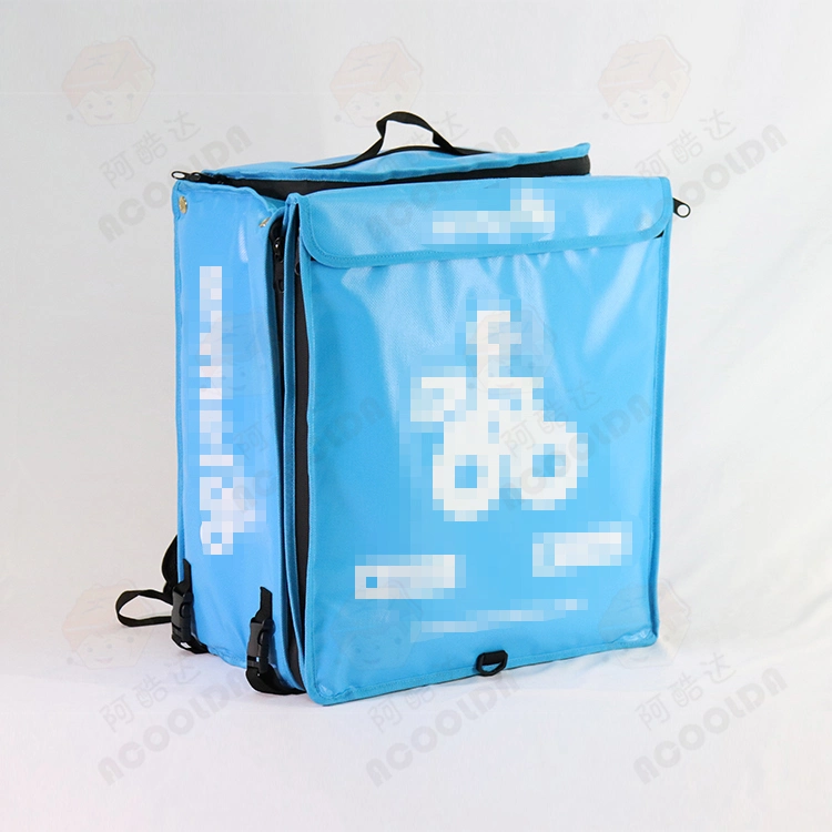 Blue Color Glovo Reusable Waterproof Expandable Thermal Pizza Bag Hot Food Delivery Carry Delivery Backpack Motorcycle Bike Aluminium Foil Lunch Cooler Bag
