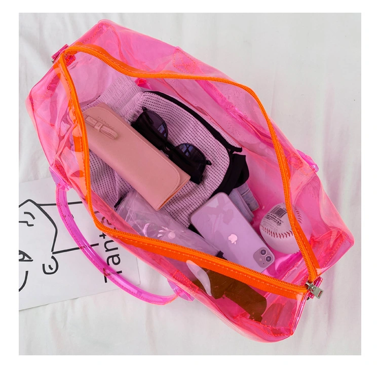 Customized Women Iridescent Spennanight Overnight Waterproof Hologram Spend PVC Duffle Bag Clear Weekender Duffel Bag Wholesale