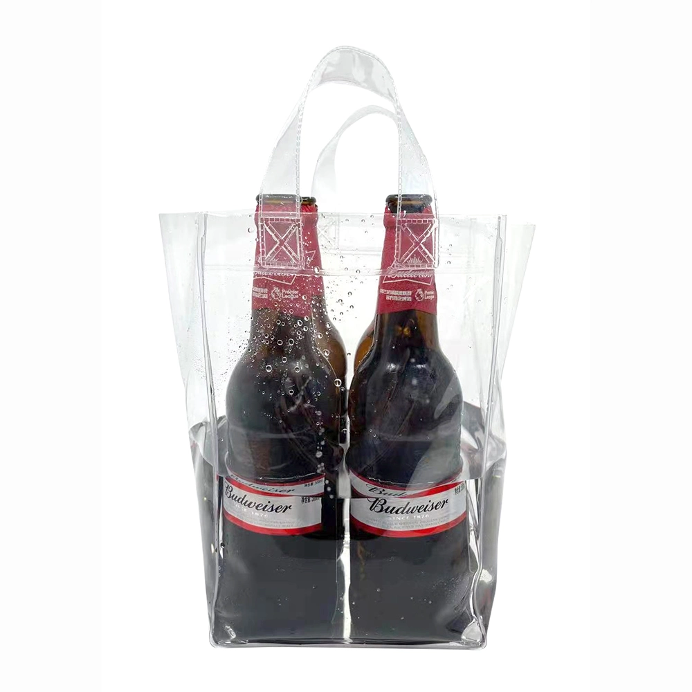 Clear PVC Wine Cooler Handle Bag for Beer Champagne Drink Bottle Ice Gift Bags