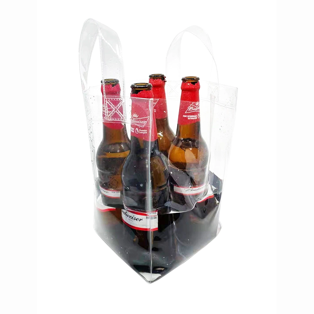 Clear PVC Wine Cooler Handle Bag for Beer Champagne Drink Bottle Ice Gift Bags
