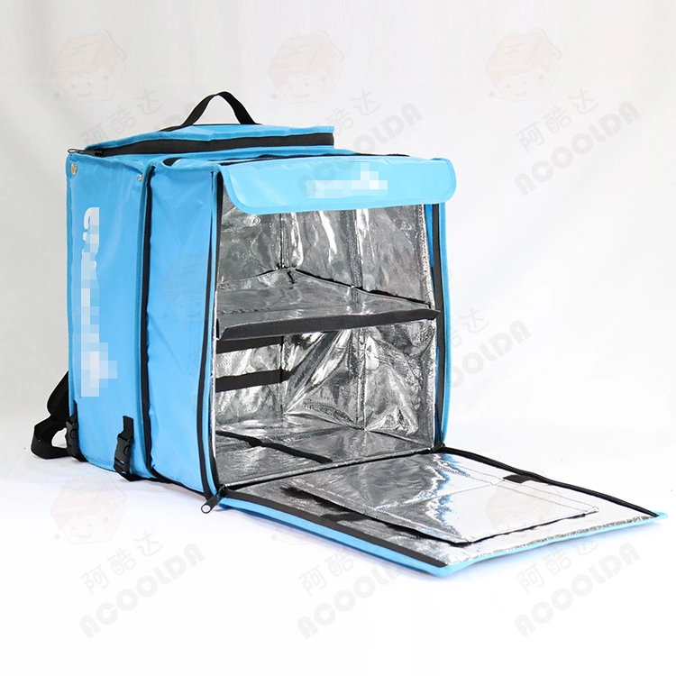Blue Color Glovo Reusable Waterproof Expandable Thermal Pizza Bag Hot Food Delivery Carry Delivery Backpack Motorcycle Bike Aluminium Foil Lunch Cooler Bag