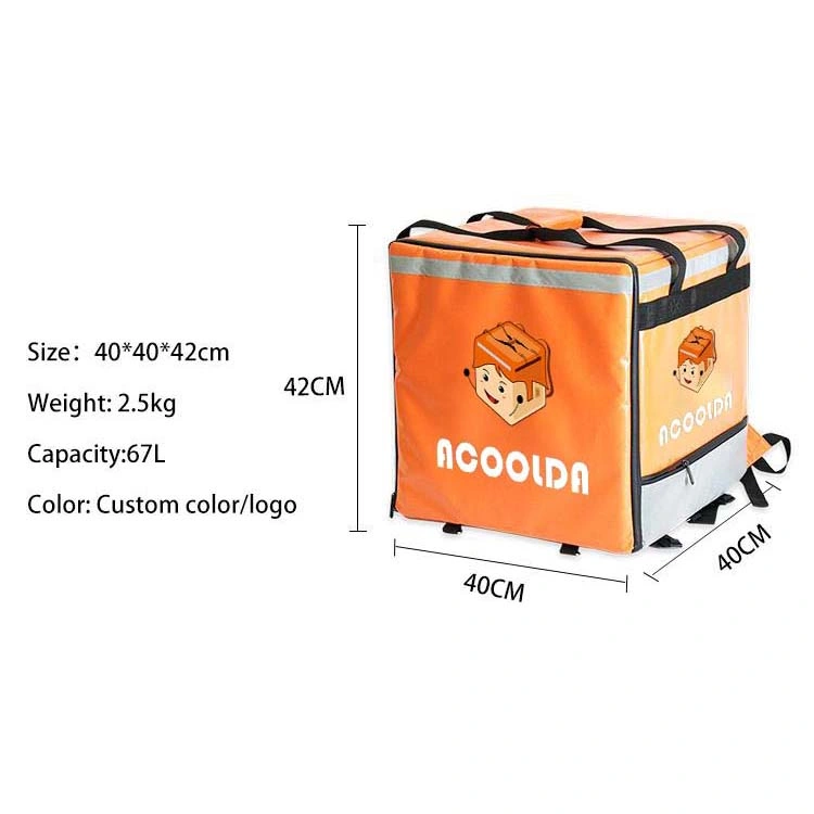 Double Layers Motorcycle 500d PVC Waterproof Ice Cooler Insulated Aluminum Foil Food Delivery Pizza Bag Food Delivery Bag Backpack Reusable Lunch Thermal Bags