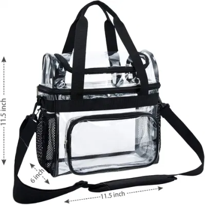 Custom Size PVC Clear Lunch Bag with Adjustable Shoulder Strap Plastic Waterproof Tote Lunchbag Transparent Cooler Picnic Bags