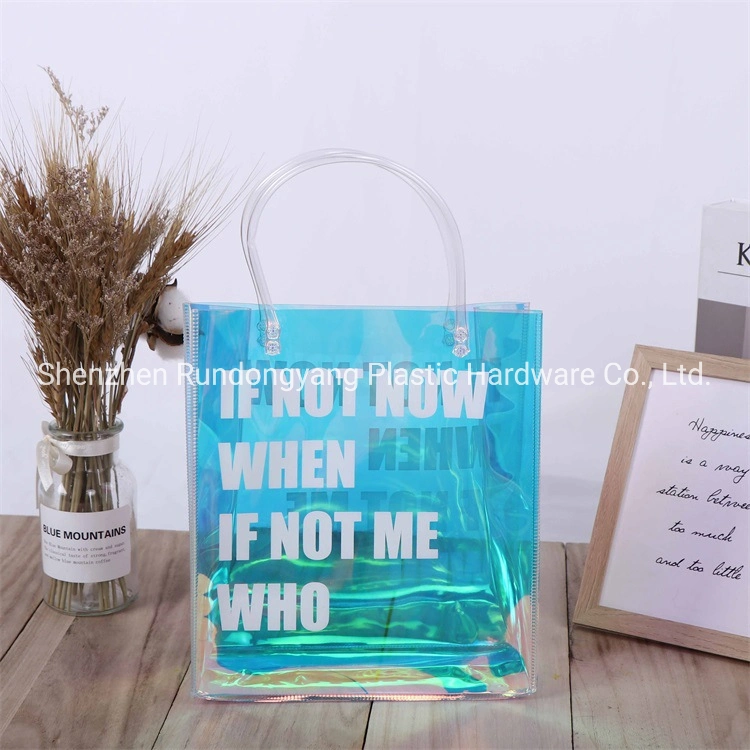 China Waterproof Transparent Shopping Bag Laser Shoulder Bag PVC Tote Bag Stand up Pouch