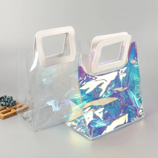 China Waterproof Transparent Shopping Bag Laser Shoulder Bag PVC Tote Bag Stand up Pouch